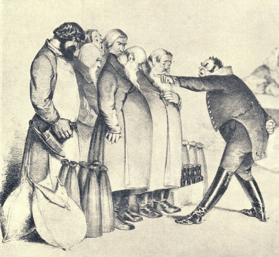 Иллюстрация к комедии Н.В. Гоголя «Ревизор». П.М. Боклевский. 1863 год. Фрагмент