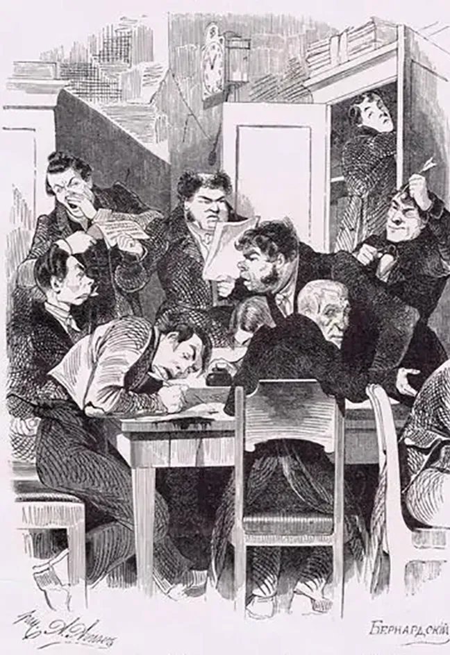 Гравюра. Евстафий Бернардский. Мертвые души. Чиновники