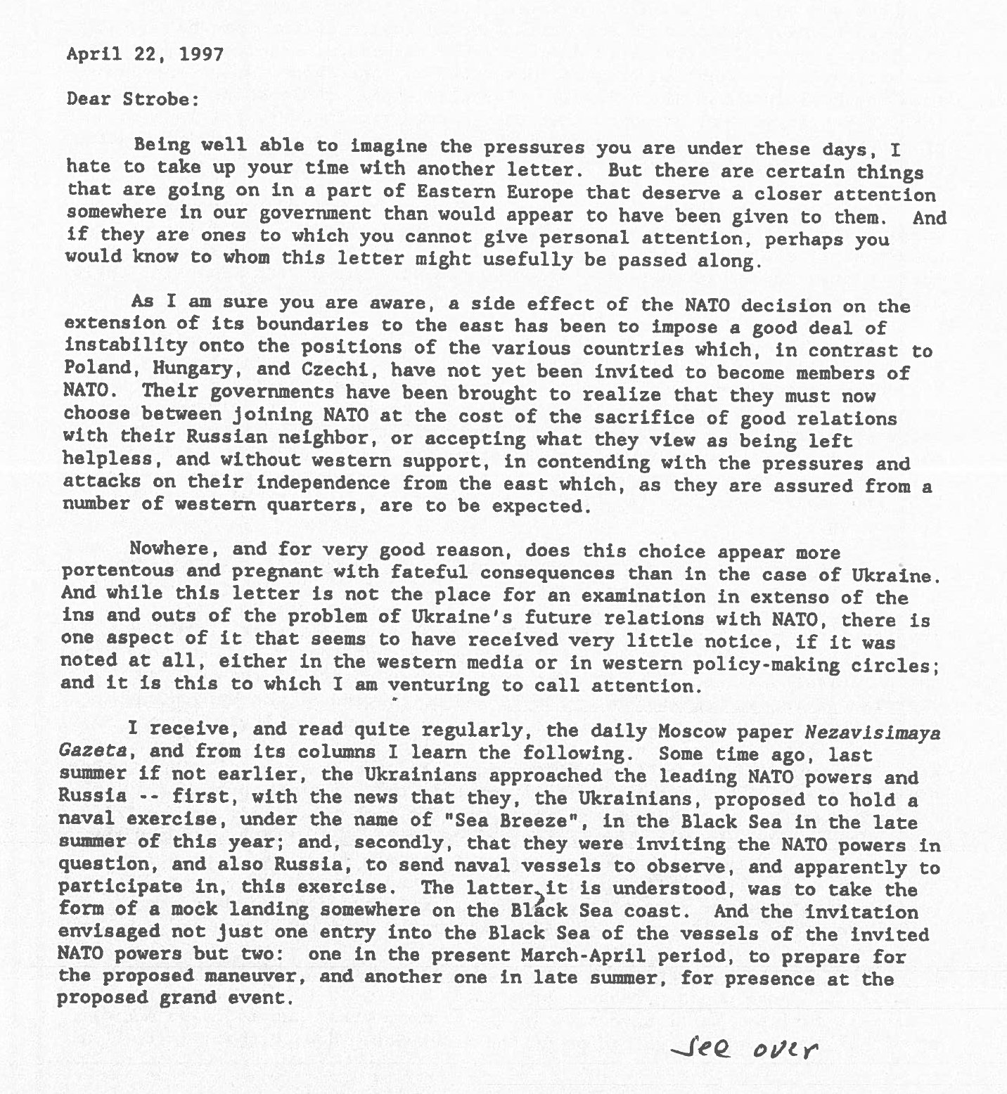 Копия первой страницы письма Кеннана